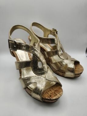 Gianni Bini Metallic Gold Cork Wedge Sandals